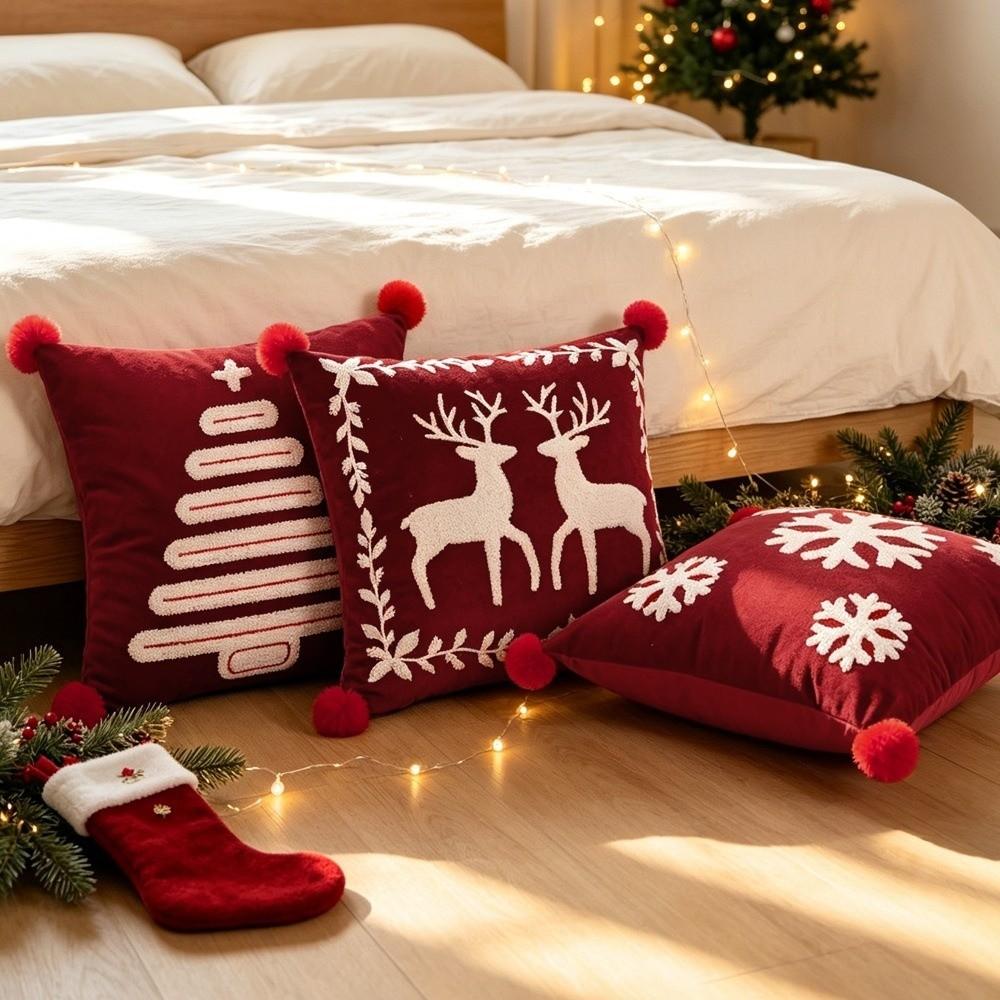 Square Christmas Pillow Covers Cartoon Santa Claus Xmas Pillowcase  Christmas Decor