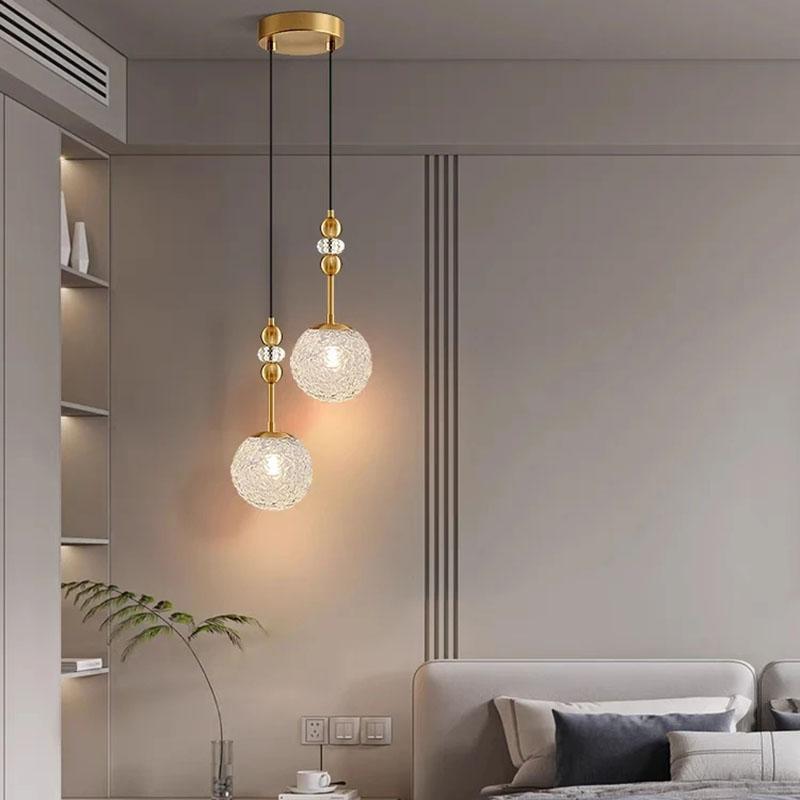 American Modern Retro Dining Room Bedroom Long Line Chandelier Water Ripple Glass Lampshade Lighting E27 Warm Decorative Lamp