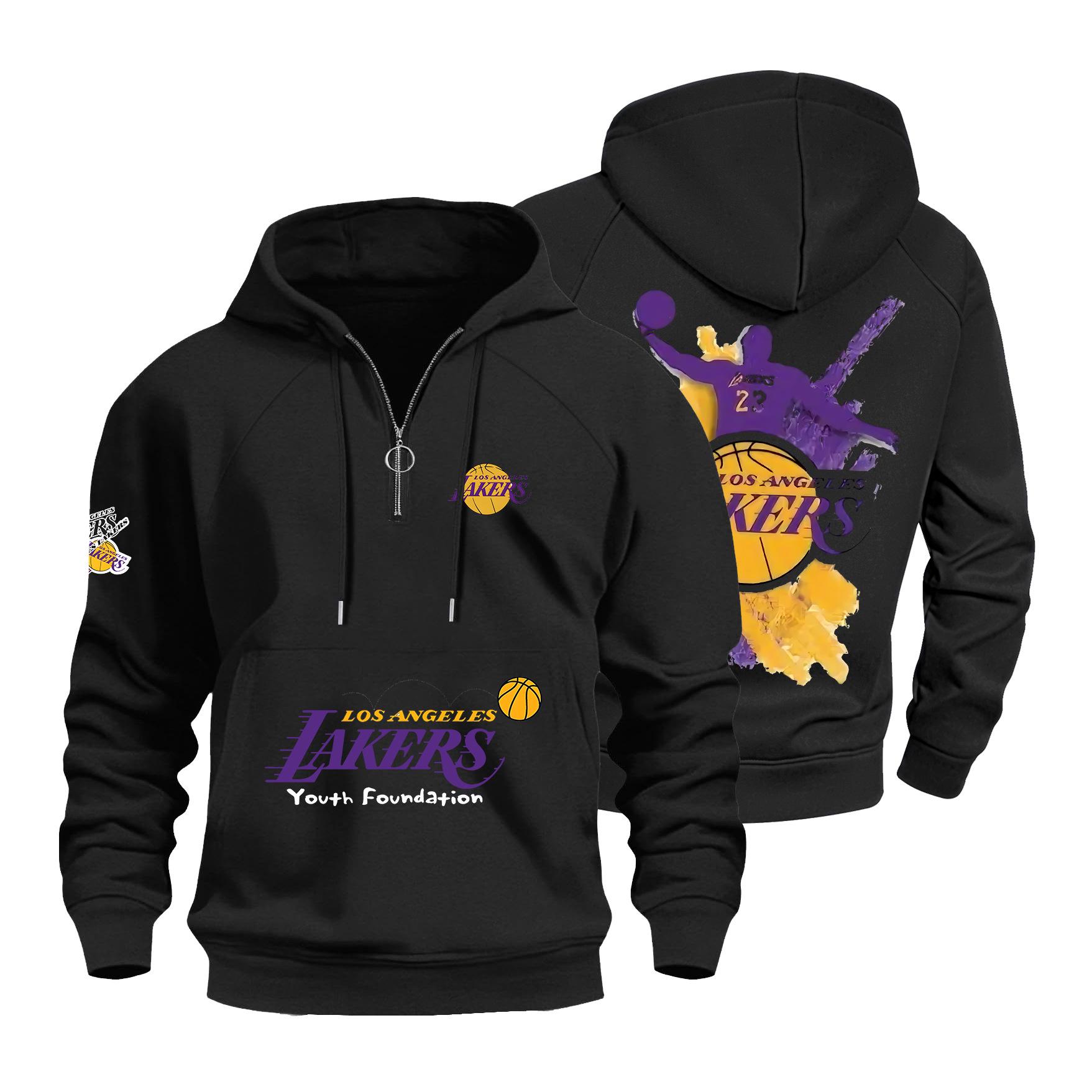 Discount Market Lange Mouw Lakers Team Raglan Hoodie - Fleece gevoerd en Losse Pasvorm XXL zwart