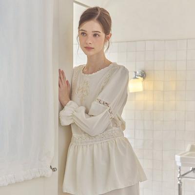 Lunaluz Women Long Sleeve Round Neck Two Piece Pajamas Sand Washing