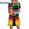 Caton Cute Cat 3D Printed Girl Dress Summer Feminine Kawaii Elegant Cat Casual Dress