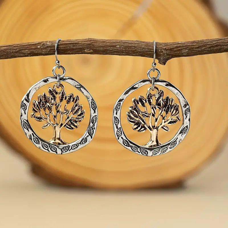 Tree of Life Design Hollow Round Drop Earrings Retro 1CM*3CM