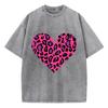 Pink Leopard Heart Prints Washed TShirt Women Cotton T Shirts ONeck Comfortable Distressed Tops Summer Casual Woman Clothes