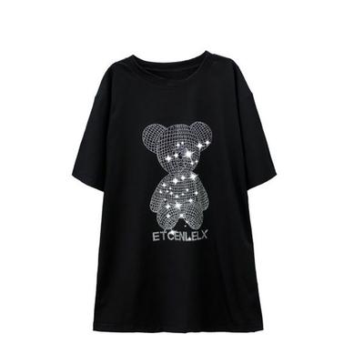 Silver Diamond Shiny Iron Diamond Mid-length T-shirt Women's Short-sleeved Spring and Summer Women's Top