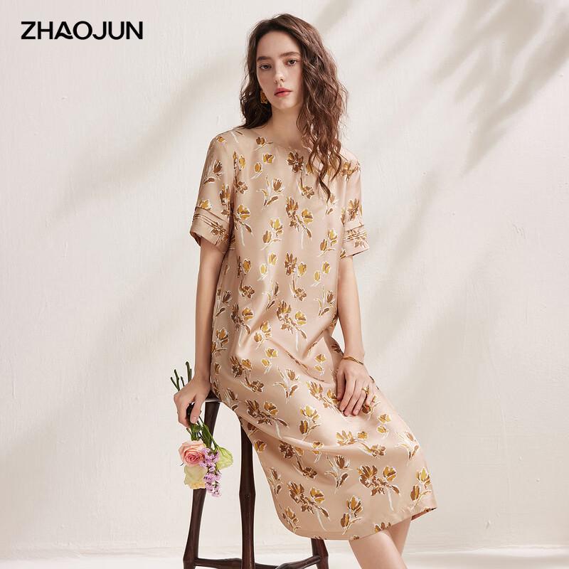Zhaojun 2026 Summer Mulberry Silk Short-Sleeve Printed Midi Dress 2XL