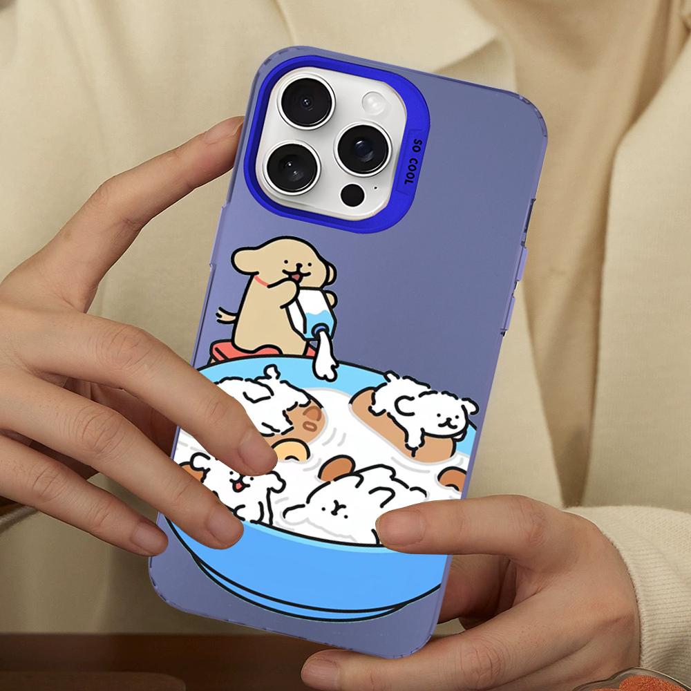 Cartoon Line Dog Phone Case For IPhone 16 15 14 13 12 11 Pro Max X XR XSMAX 8 7 Plus Matte Shockproof Back Cover