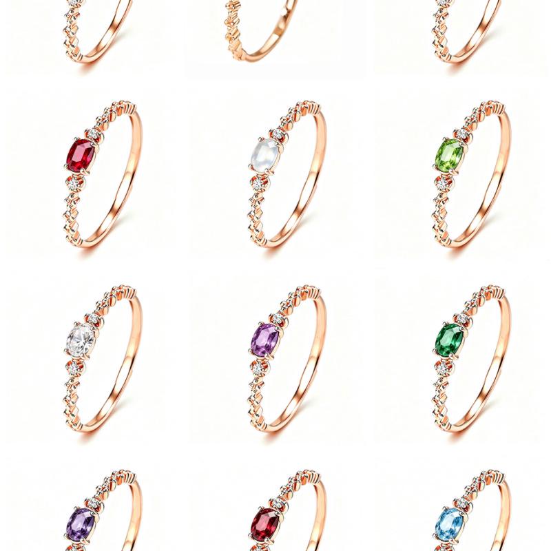 Twelve Zodiac S925 Sterling Silver Adjustable Ring with Colorful Gemstones for Women