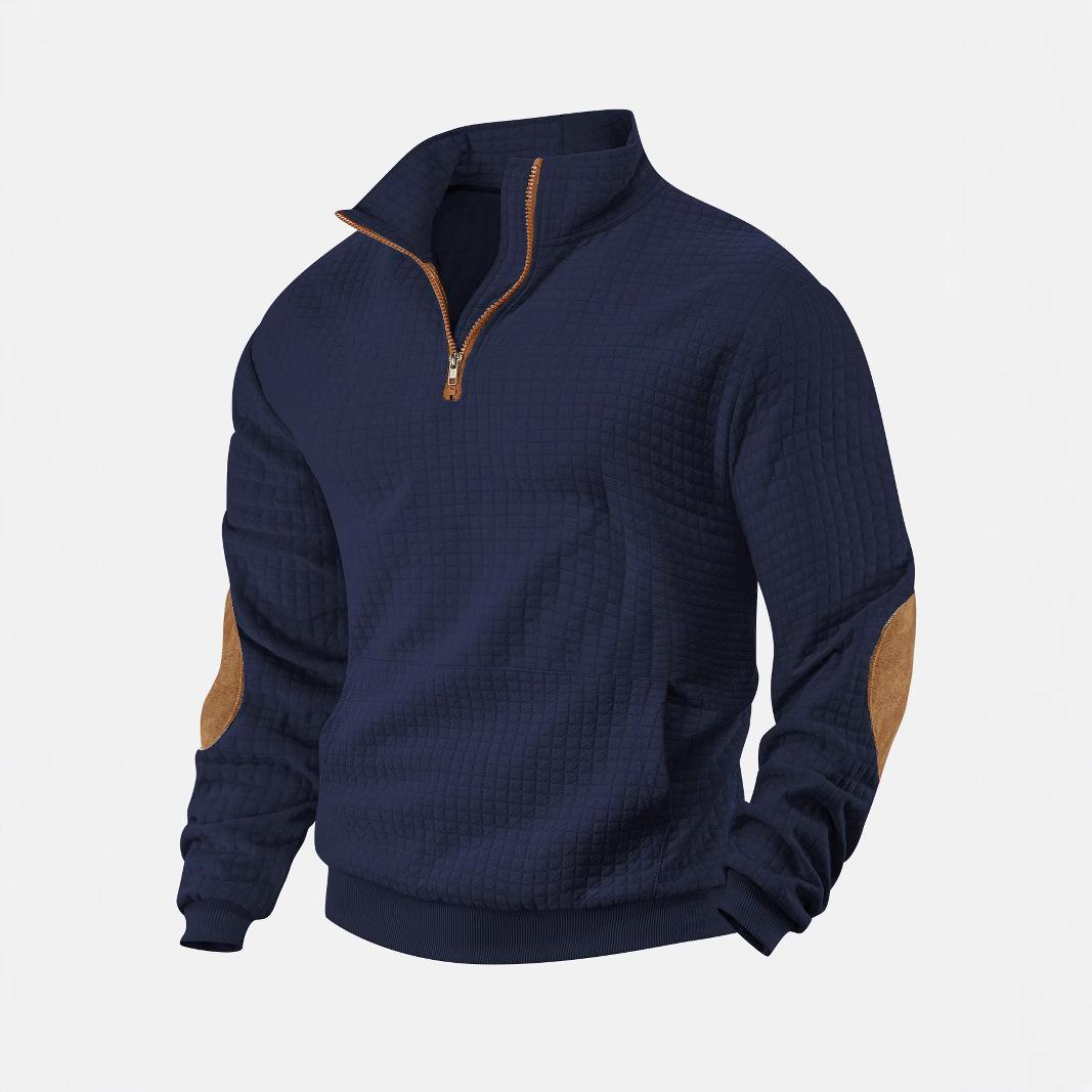 

Autumn/Winter Men s Casual Sweatshirt - New Checkered Zip-Front Sweatshirt In Suede Velvet with Embroidered Jacquard Design XXXL темно-синього кольору