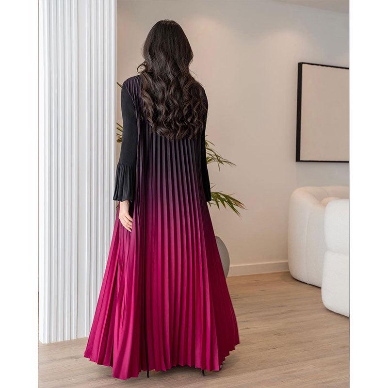 Gradient Color Handmade Pleated Long Sleeve Outerwear - 2024 Spring/Autumn Women's Slimming Robe