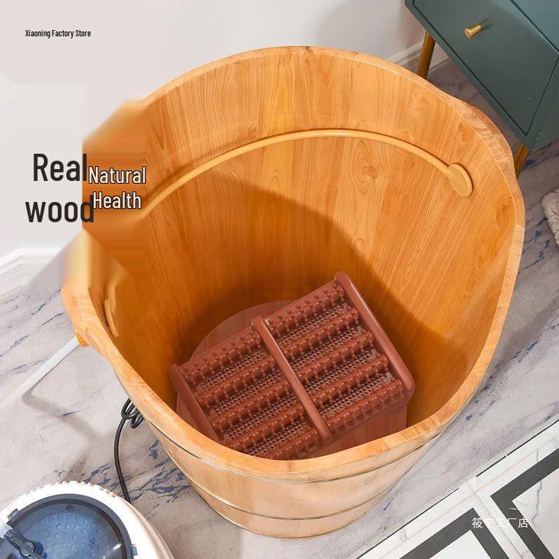 Wooden Deep Foot Bath Bucket with Steaming & Massage Features