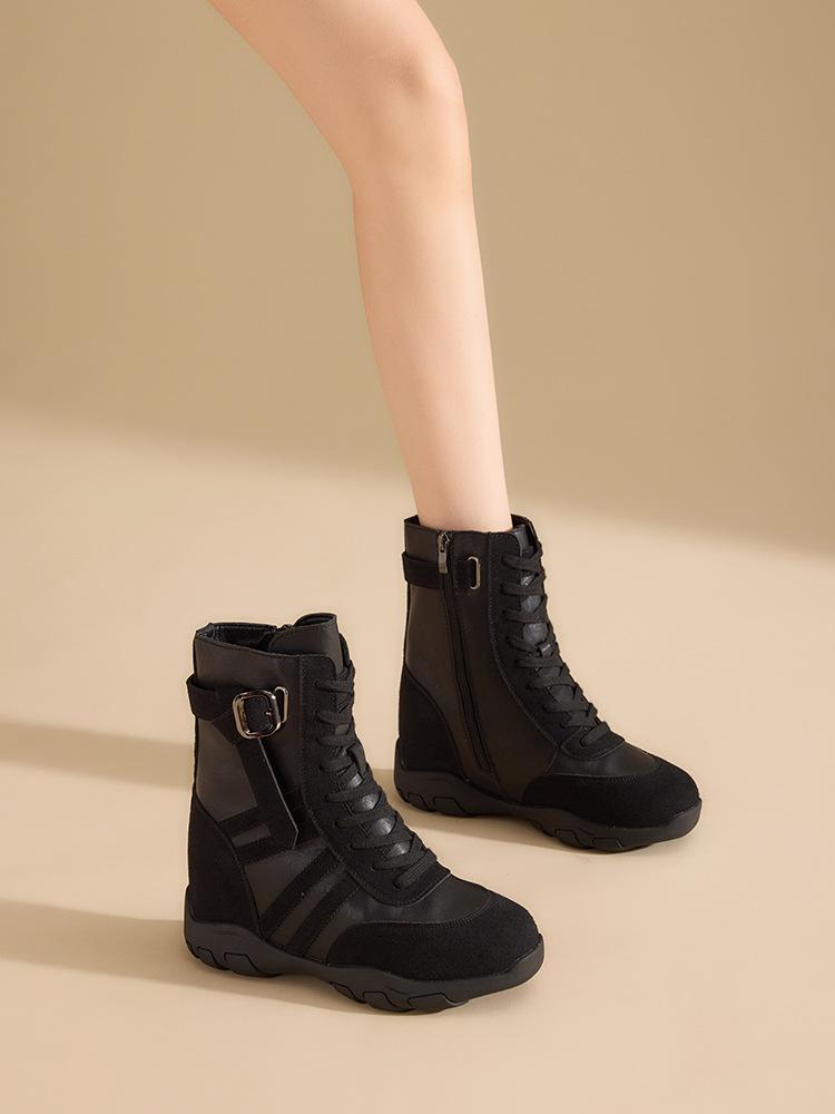 

Fashion Martin boots women s 2025 autumn new non-slip tooling boots 9CM short boots invisible thick sole inner height increase rhubarb boots 39 чёрный