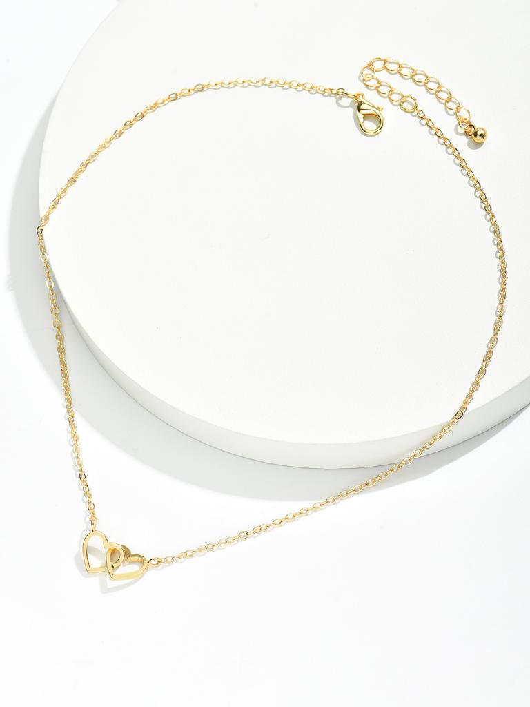 Winzige Süße Doppelhohlherz-Kettenhalskette Damenmode Liebeshalskette Valentinstag Zirkon für Frauen