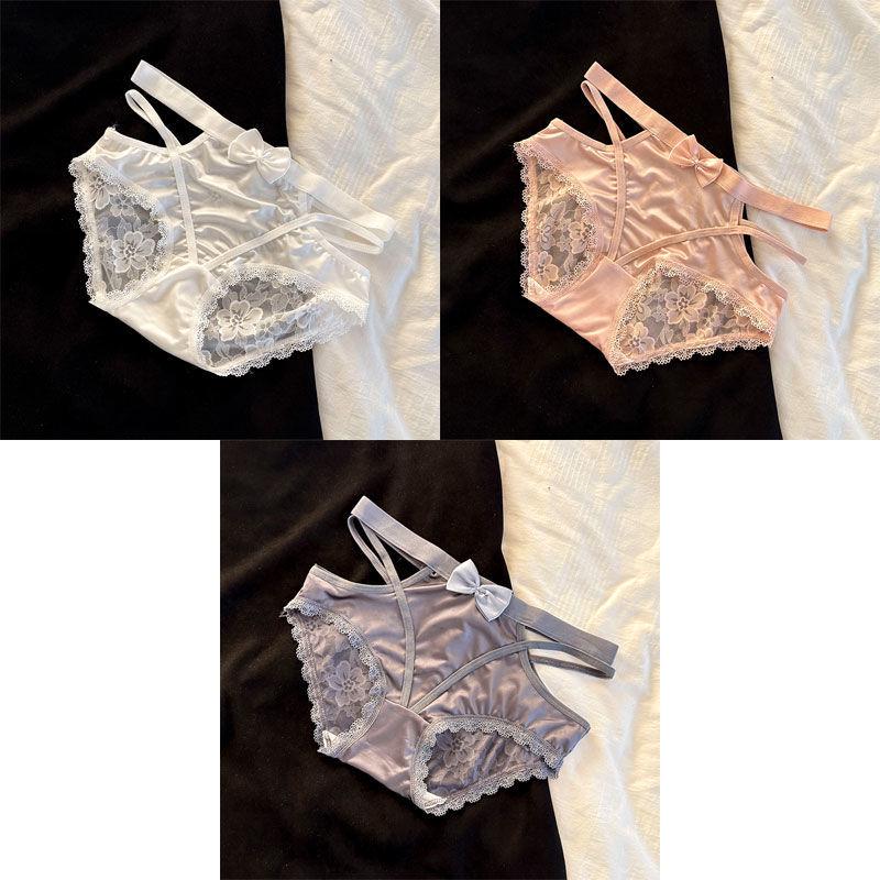 Lace Satin Low Waist Women's Briefs - Sexy French Style with Thin Straps