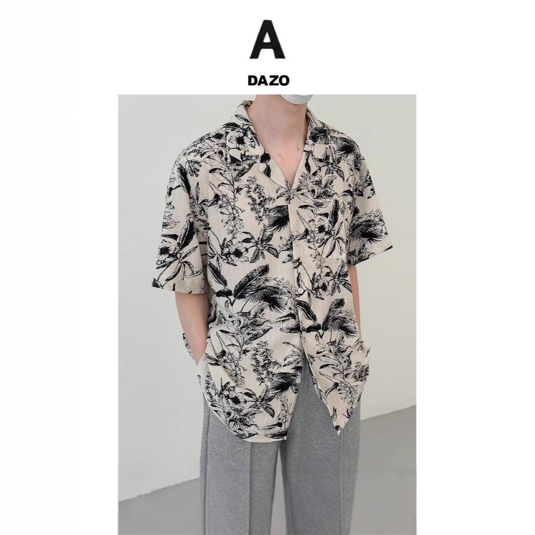 

Unisex Japanese-Hong Kong Style Floral Short-Sleeved Retro Hawaiian Beach Shirt XL