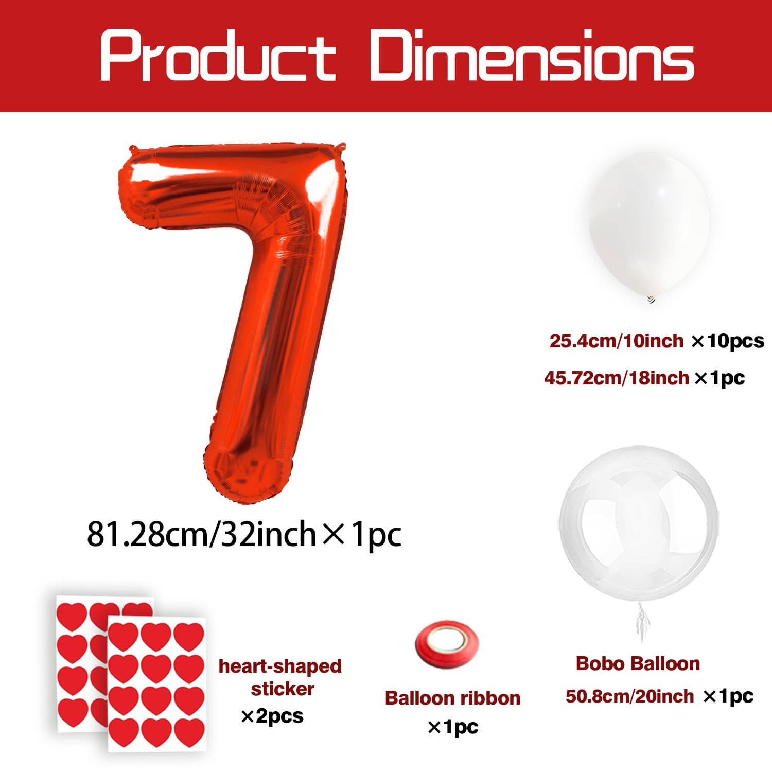

32 inch red digital aluminum foil balloon 0-9 white latex ball with love sticker for birthday party decoration, photography prop 32inch