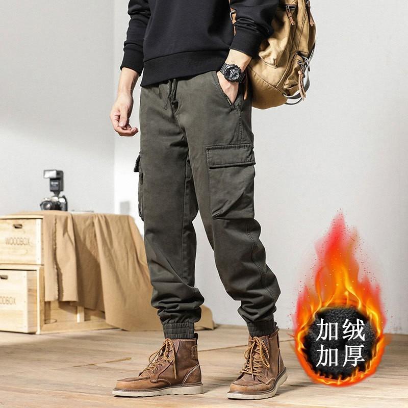 Winter Men's Thickened and Velvet Overalls Trendy Brand Ruffian Handsome Functional Leggings Cotton Thick Casual Pants