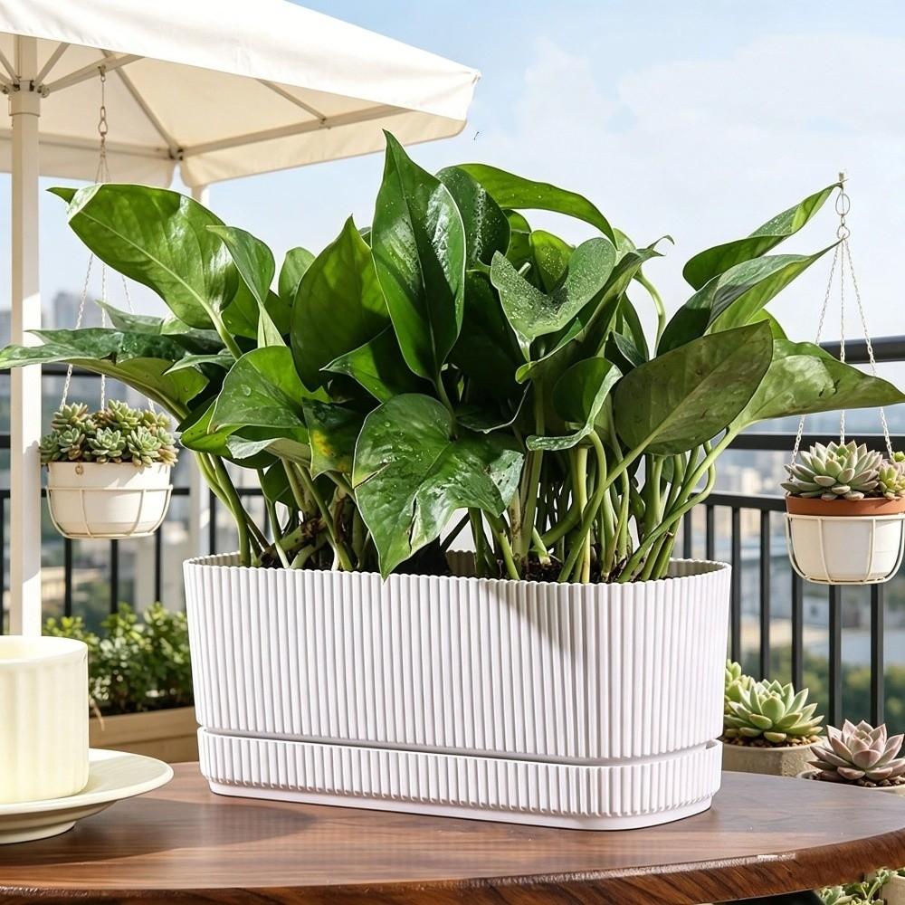 Double Layer Self Watering Flower Pot with Drainage Hole Desktop Vase Lazy Plant Pot Plastic Large Capacity