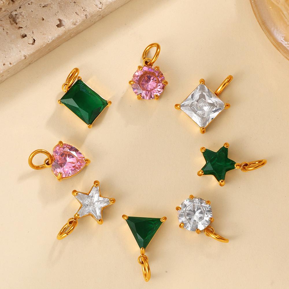 Yori 2Pcs Stainless Steel Gold PVD Plated Cubic Zirconia Pendant for DIY Necklace Bracelet Earring Jewelry Making Accessories