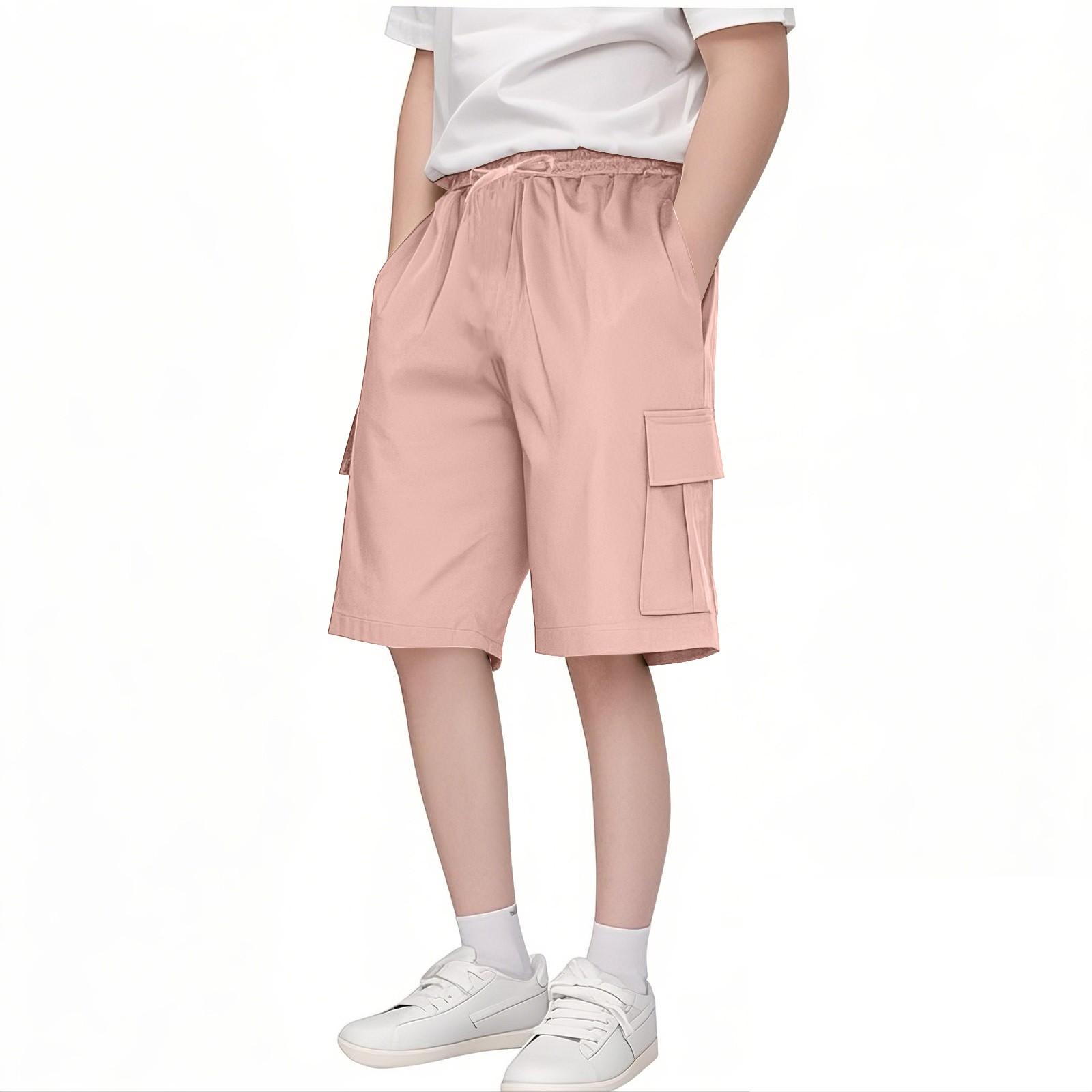 

Boys And Girls Knee Length Shorts Kids Lightweight Casual Loose Outdoor Cargo Sports Pants 110 розовый