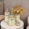 Gold-plated Ceramic Vase with Lid Desk Decoration Flowers Arrangement Artificial Flower Floral Vases Room Aesthetic Decor