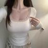 Pure Desire Lace Trim Dopamine U-Neck Slim Fit Long Sleeve Top for Autumn/Winter