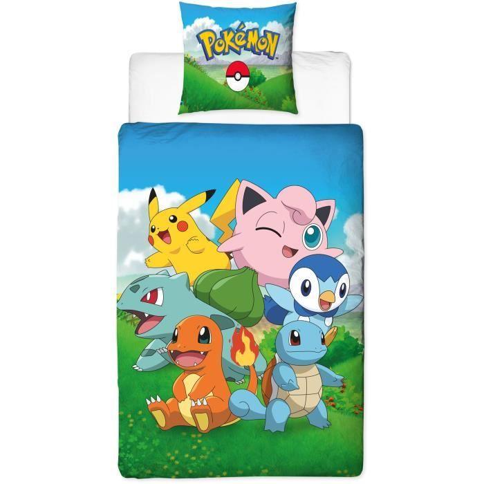 Parure De Lit - POKEMON - Pikachu Et Ses Amis - Bleu - Microfibre - 1 Housse De Couette 140 X 200 Cm + 1 Taie 63 X 63 Cm