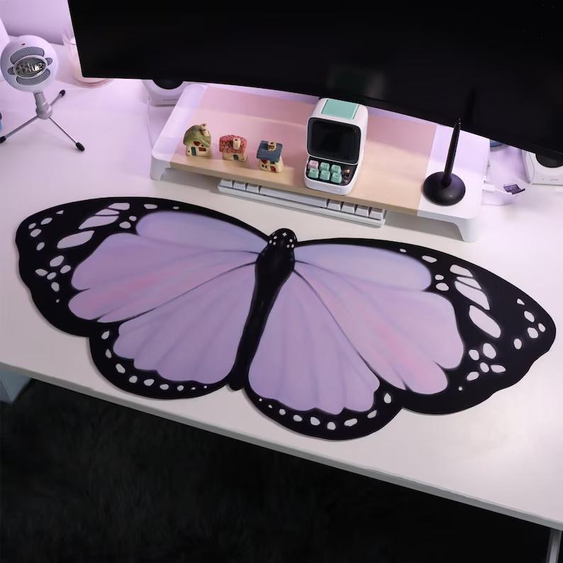 Lilac Butterfly Deskmat 90x40cm Keyboard Kawaii Accessories Laptop Desk Mat Mouse Pads Gaming Pc Rug Carpet Desk Protector