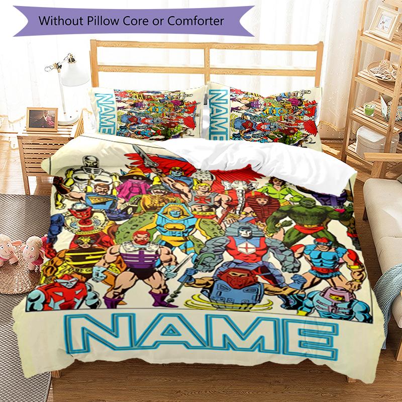 3pcs Custom Name Cartoon He-Man and the Masters of the Universe Bedding Set Duvet Cover Closure Includes 1 Duvet Cover & 2 Pillowcases for All Seasons