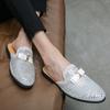 Summer Slipper Rhinestone Men's Shoes Nightclub Trendy Shoes Half Drag Loafer Men's Leather Slip on Breathable Casual Moccasins