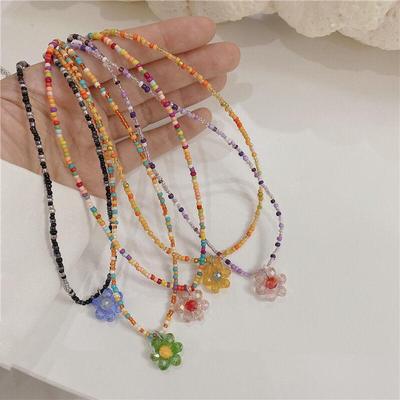 Korean Retro Colorful Crystal Daisy Flower Necklace