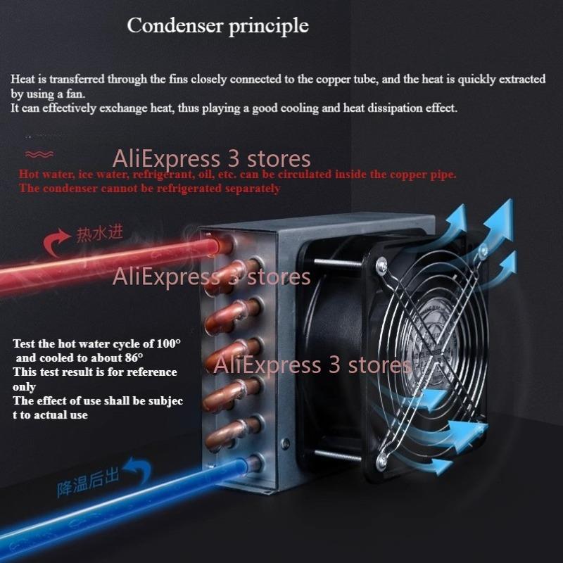 1PC Freezer Refrigerator Condenser Evaporator with Fan Copper Tube Radiator Small Air-cooled Cooling Fin Radiator