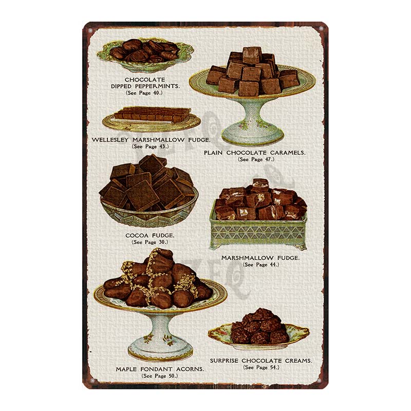 YZFQVintage Affiche Alimentaire Chocolat Métal Rétro Panneaux Candy Bar Plaque Murale Cuisine Maison Restaurant Décoration DU-6822B