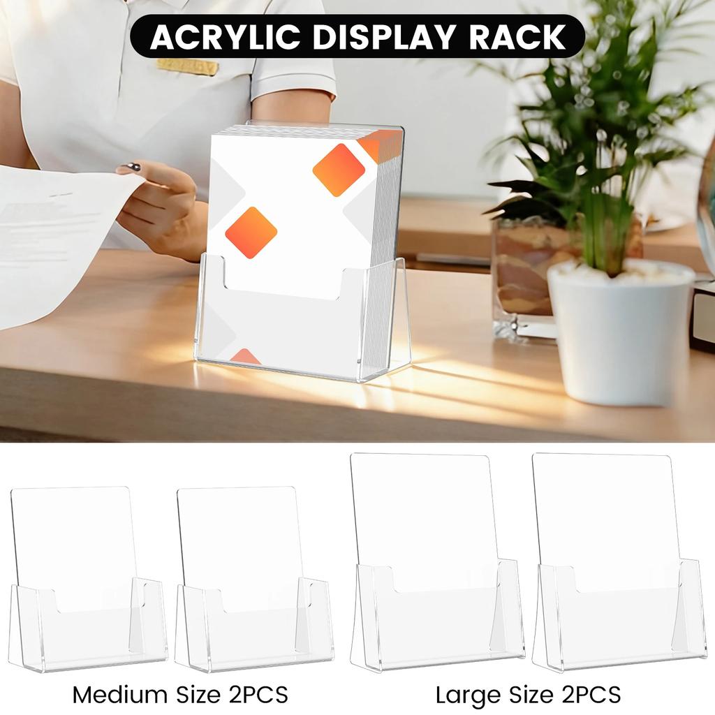 2Pcs Acrylic Brochure Holder Offices Clear Pamphlet Display Stand Stable Multipurpose Desk Leaflet Holder for Photo Paper Menu