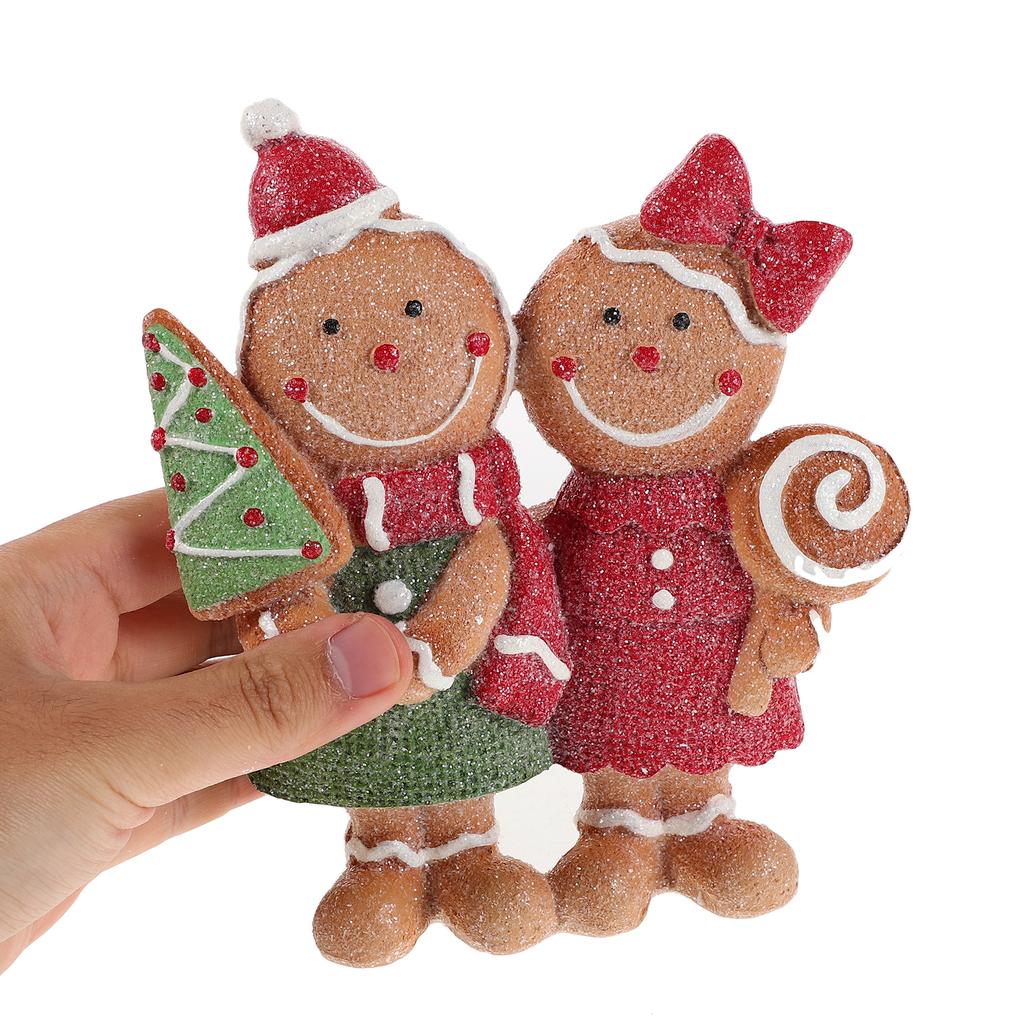 2pcs Christmas Gingerbread Decorations Christmas Resin Gingerbread Boy Girl With Hat Bow Scarf Figurines For Home Kitchen