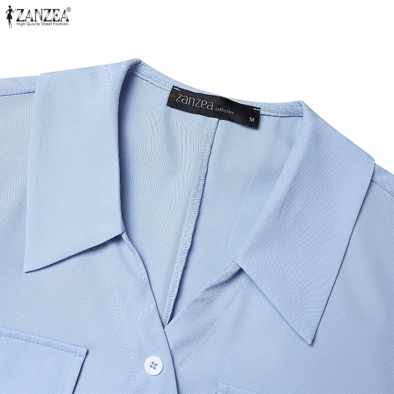 ZANZEA Women Summer Turn Down Collar Casual Patchwork Short Sleeve Dress