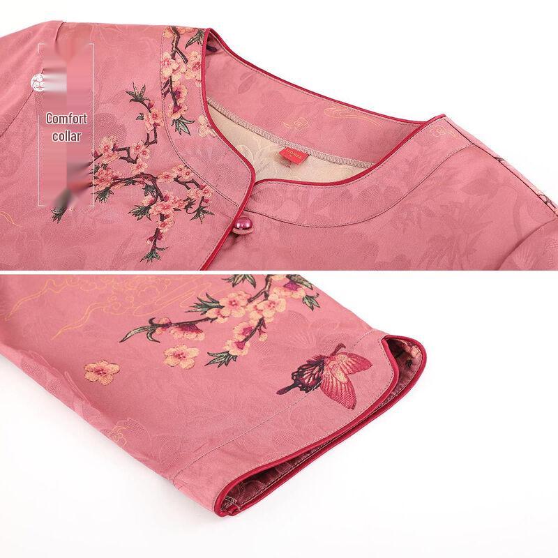 Tang Lady Elegant Breathable Shirt Set for Elderly Women 2XL