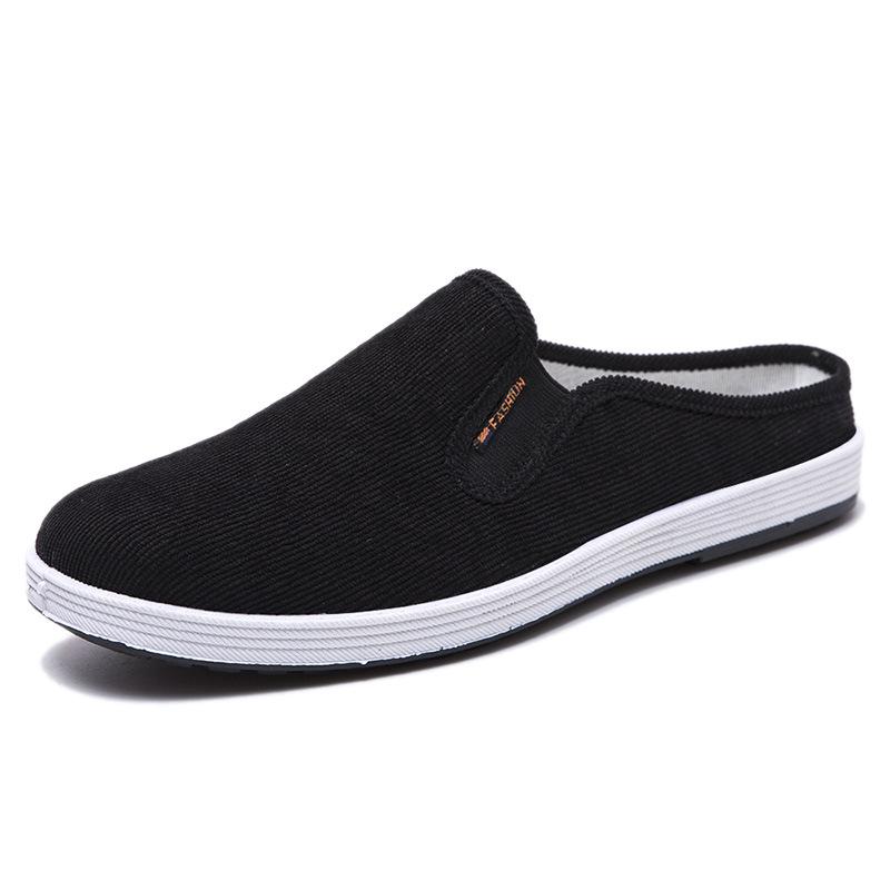 Men s Spring Slip-On Casual Indoor Slippers - Thousand-Layer Sole, Trendy Half Slippers, Old Beijing Cloth Design 42 чёрный