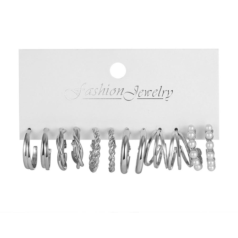 Kobiety metalowe kolczyki zestaw kwadratowy geometryczny Retro kolczyki z perłami zestaw akcesoriów jubilerskich