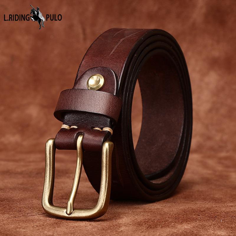 Men's Leather Belt Full Hole Vintage Distressed Knife for Handcraft Cut Genuine Leather Fashion Personality Trend First Layer Cowhide Belt
