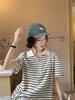 Summer 2025 Korean Sweet Sporty Striped Polo Collar Dress - Women's Short Sleeve Slimming Style