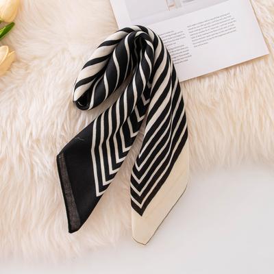 New Versatile Small Silk Scarf 68CM Herringbone Pattern Printed Silk Scarf Square Scarf High-end Female Imitation Silk Scarf
