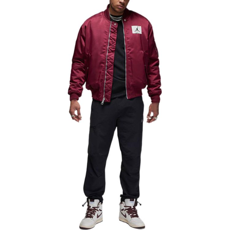 Jordan Reversible Cotton Jacket With Logo Patch And Baseball Collar Men Outerwear Cherrywood-Red DQ7345-680