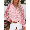 2026 New Spring and Autumn Women's V-neck Chiffon Top Lantern Sleeve Floral Casual T-shirt