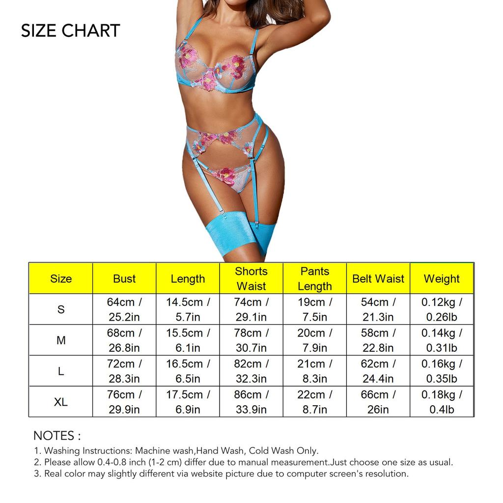 5pcs Women Lingerie Set Flower Patterns Garter Belt Thongs Mesh Splicing Underwear
