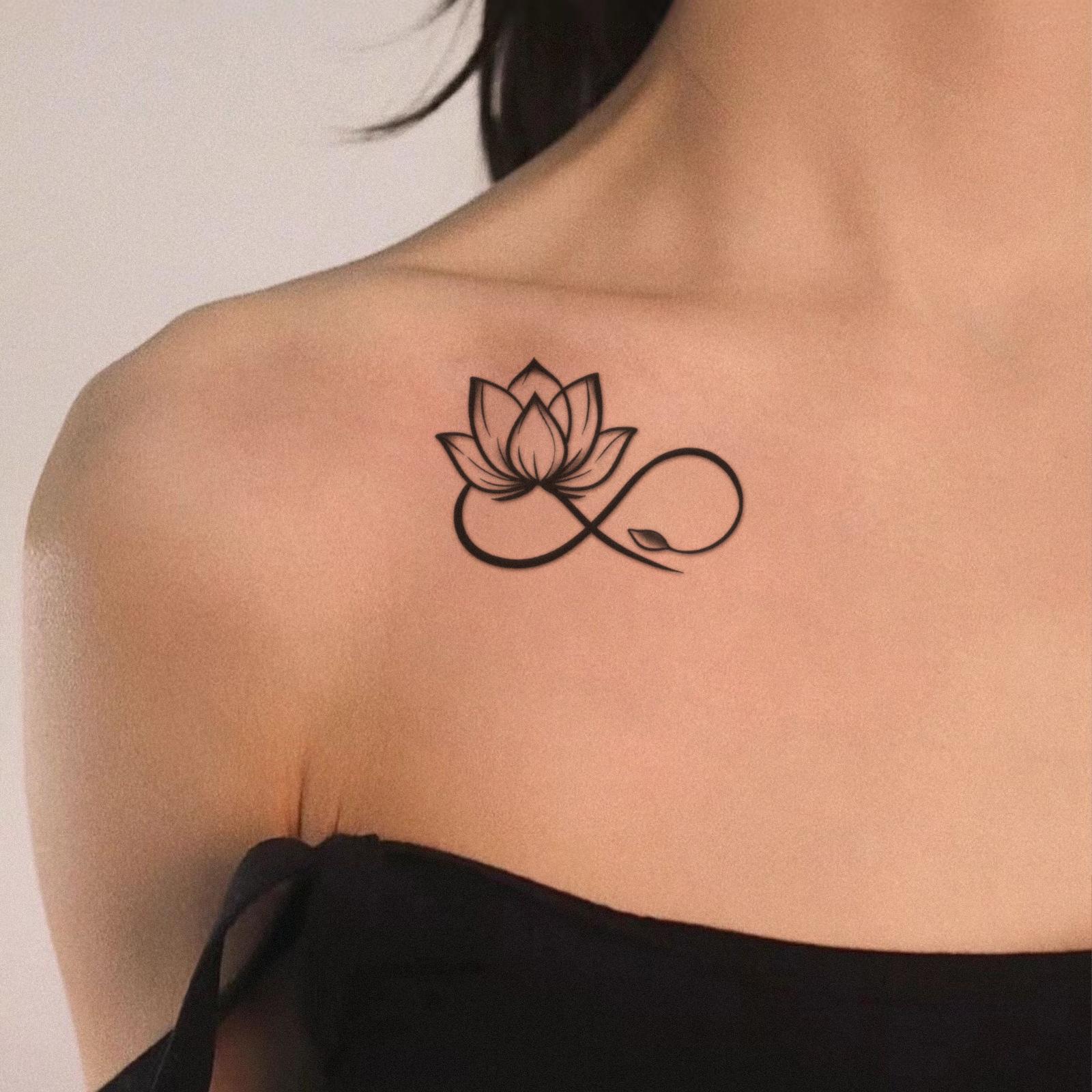 Glow Makeup Unisex Lotus Infinity Symbol Collarbone Tattoo Sticker, Waterproof And Long-Lasting, Women's Chest Advanced Sense Simulation Tattoo