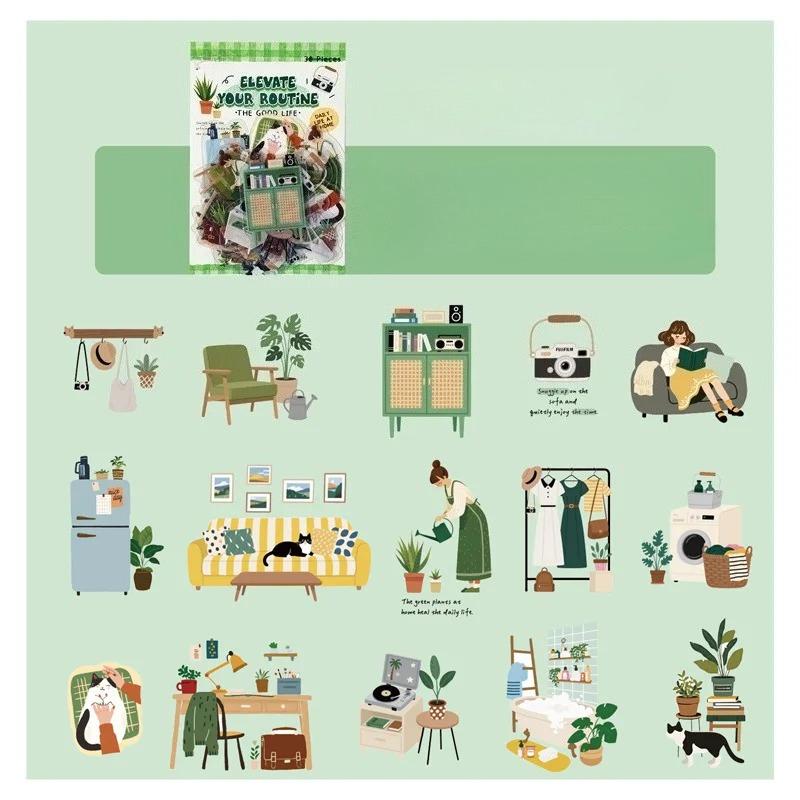 30 Pcs Card Lover Light Up Daily Series Minimally Designed Wallet Sticker DIY Water Cup Sticker PET Material Scrapbook Kit