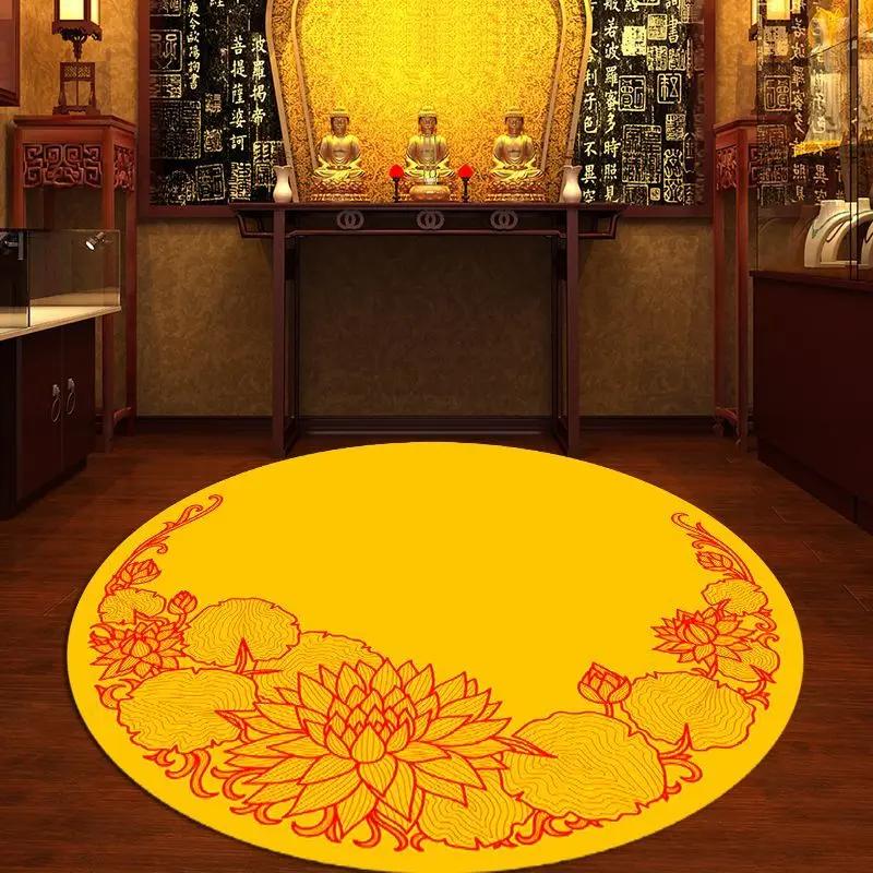

Lotus Flower Red Round Carpet Living Room Decoration Luxury Religion Design Church Room Rug Non-slip Washable Chair Mat IG INS 60cm 23.6 in