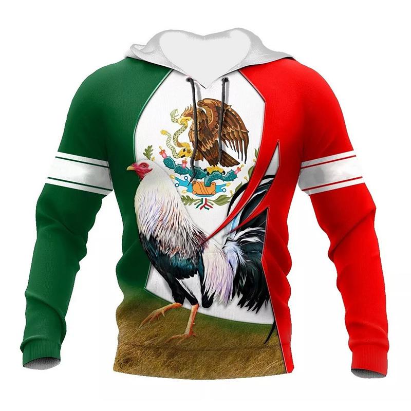 

Толстовки с 3D-принтом мексиканского флага и петуха для мужчин, пуловеры оверсайз с графикой петуха, повседневные толстовки с капюшоном и длинными рукавами, уличная одежда 6XL