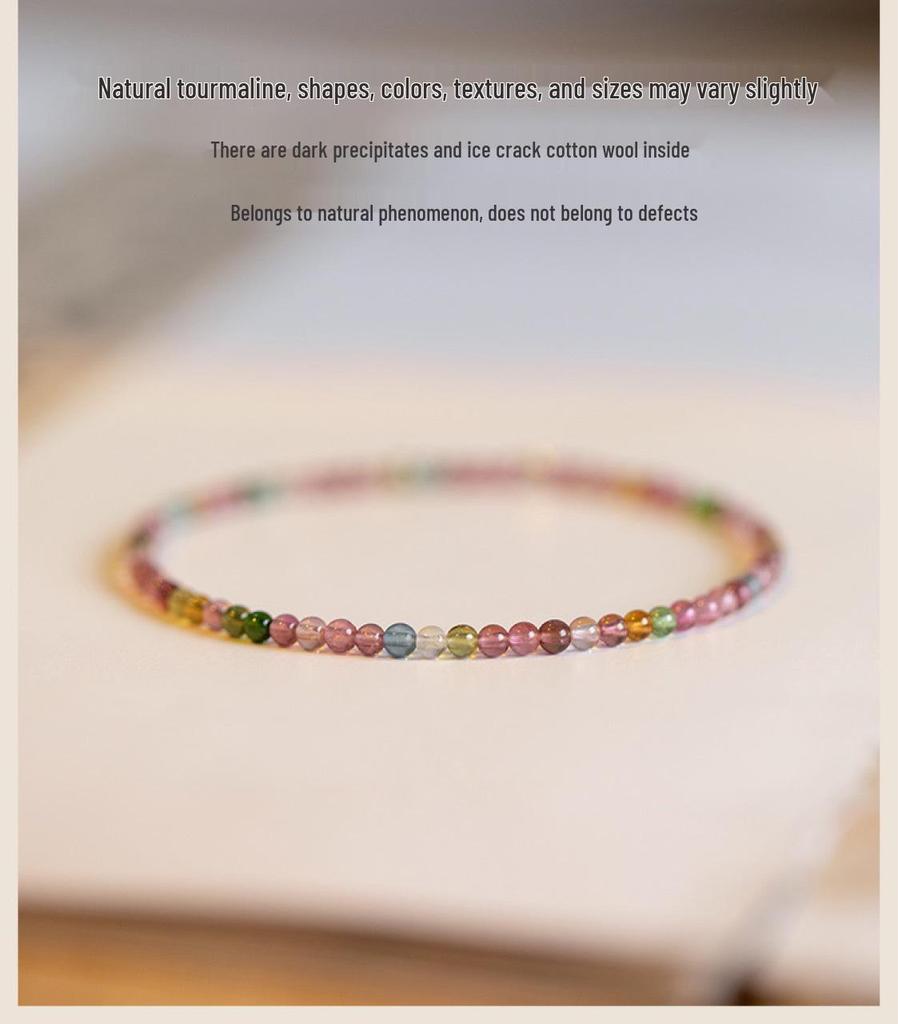 Handgefertigtes Natur-Regenbogen-Turmalin-Perlenarmband - Elastische Kordel, Glücksbringendes Geschenk für Frauen