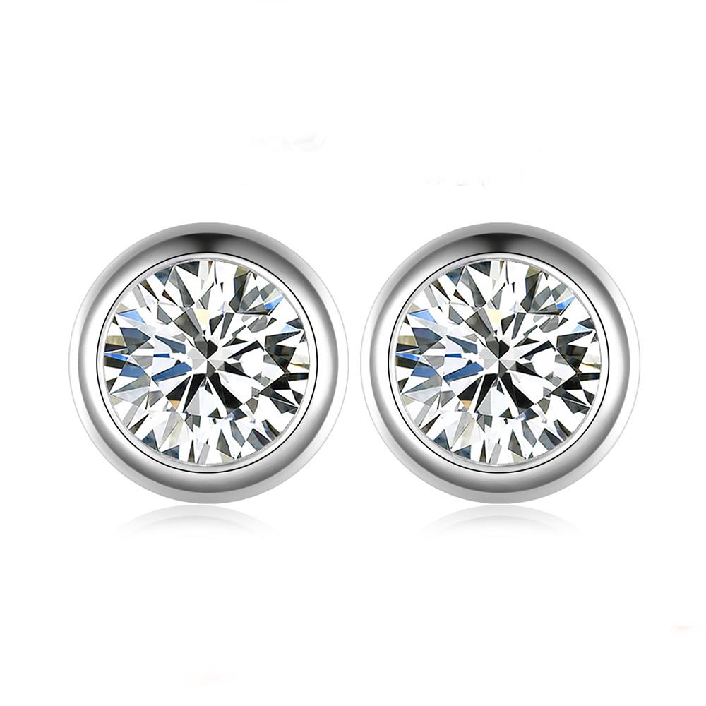 Cbtb Classic S925 Silver Round Moissanite Earrings for Women Wedding Luxury Gemstone Jewelry